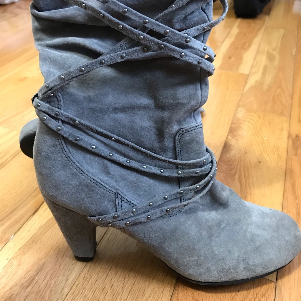 Grey high heel boots